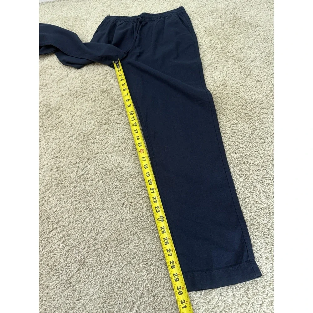 H&M NEW Linen Blend Navy Blue PANTS Small Tapered Casual Pull On Minimalist NWT
